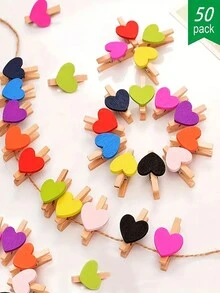 50pcs Mini Wooden Heart Shaped Clothespins, 1.2 Inch Clip Style Photo Holder, For Wall, Wedding, Party, Photography Decoration, Postcard Peg And Home Use - Blue - View 4