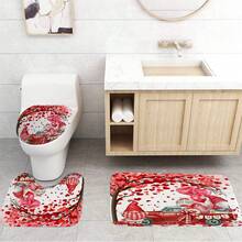1/4pcs Valentine's Day Truck Gift Confession Atmosphere Shower Curtain Set Love Tree Pink Shower Curtain Couple Bathroom Bathtub Decoration Accessories Non Slip Floor Mat U-Shaped Mat Toilet Cover Mat Bathroom Decoration, 12 Hooks, 71x71 Inches - Pink - View 2