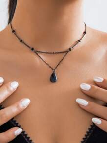 1條精美個性化復古水晶珠水滴y型項鍊,創意時尚街頭風萬聖節珠寶禮物,獻給節日中的好朋友 - 黑色 - 查看 2
