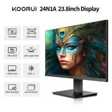 KOORUI 24 英寸电脑显示器 FHD 1920 X 1080p 100HZ，内置扬声器，超薄边框，75 毫米 VESA 安装，倾斜可调，兼容 VGA，黑色 - 美標插頭 - 查看 2