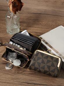 女用短款pu皮錢包拉鍊和插扣錢包多功能大容量錢包女用卡片收納袋輕便時尚現代商務拉鍊信用卡商務休閒教師節禮物,老師禮物,紀念日禮物,生日禮物,女士禮物,白領族禮物 - 咖啡棕 - 查看 4