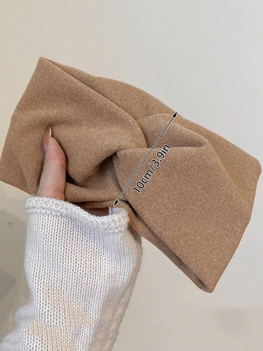 1 件女用毛絨針織髮帶,寬頻,純色,適合秋冬日常佩戴、洗臉和髮型 - 卡其色 - 查看 1