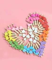 50pcs Mini Wooden Heart Shaped Clothespins, 1.2 Inch Clip Style Photo Holder, For Wall, Wedding, Party, Photography Decoration, Postcard Peg And Home Use - Blue - View 5