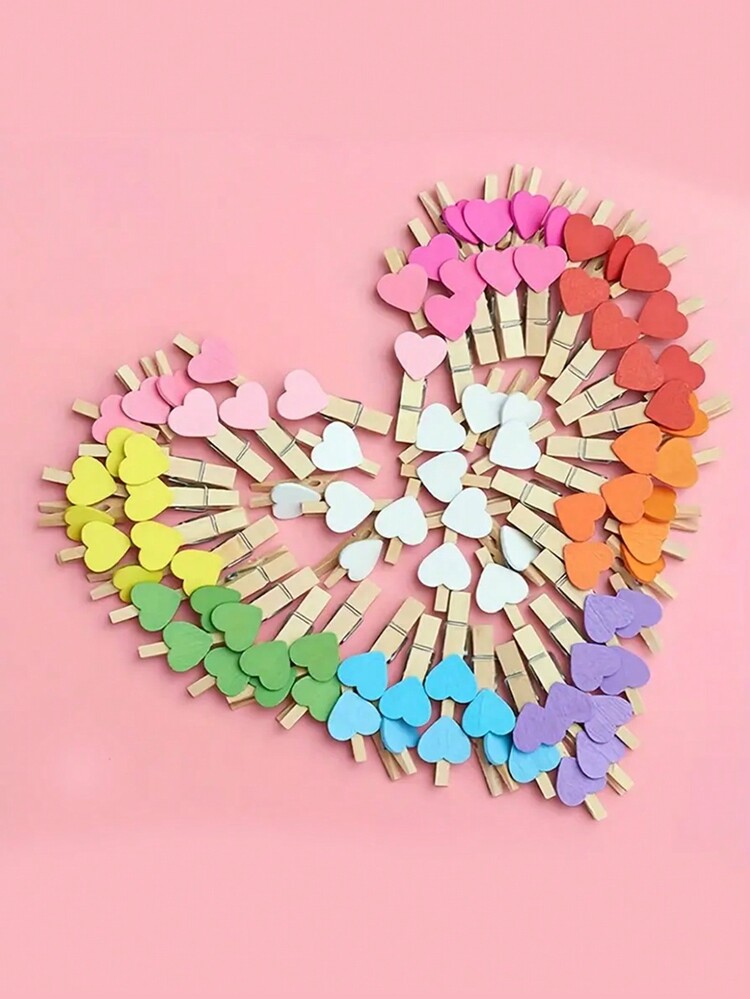 50pcs Mini Wooden Heart Shaped Clothespins, 1.2 Inch Clip Style Photo Holder, For Wall, Wedding, Party, Photography Decoration, Postcard Peg And Home Use - Blue - View 5