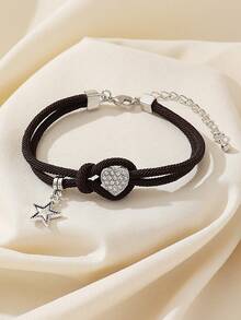 1條時尚優雅品牌閃爍多用途女士/女孩手鏈,心形和星形假鑽石假日/禮物/派對/夜店/休閒/日常穿著 - 棕色 - 查看 6