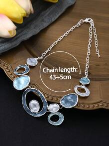 1套2入組復古彩色搪瓷幾何橢圓形中空鋅合金珠寶套裝,包括項鍊和耳環,適合女性,適用於復古派對 - 幾何 - 查看 6