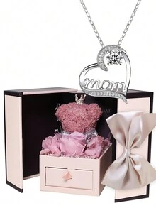 心型項鍊母親節頸鍊附玫瑰禮盒,聖誕節禮物,致敬母親節,聖誕節,情人節,生日,母親,祖母,妻子的完美禮物