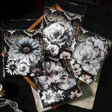 10入組寵物貼紙,墨水染花卉系列,全息銀色復古花卉設計,適用於手帳剪貼簿 - 彩色 - 查看 5