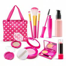 11 st./set Simulatie Model Make-up Speelgoed set Voor meisjes , Met Nep Make-up ( Zonder Kleurstof Of Poeder ) , Inclusief lippen , 3 Make-up borstels , Blush , Tweekleurig Oog make-up , Glitter , , Lotion Fles , Mascara , En A Handtas ; Geschikt Voor Aankleed , Doe alsof En Speel , Verjaardagscadeaus
