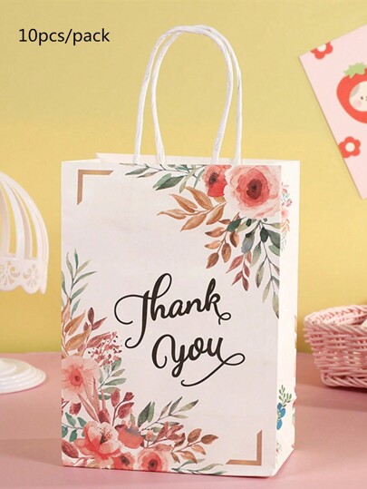 10pcs Paper Gift Wrapping Bag, Modern Slogan & Floral Pattern Gift Bag For Party, Christmas Valentine Day