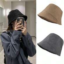 1pc Suede Bucket Hat For Women, Ins Style Bucket Hat To Flatter Your Face Shape In Spring/Autumn - Khaki - View 1
