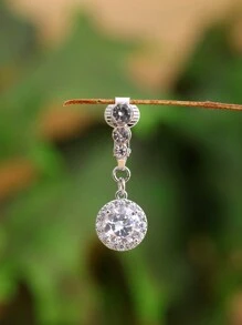 1 Anillo De Ombligo Sin Perforación Con Circonita Cúbica Grande De 8 Mm Y 3 Diamantes De Imitación Para Uso Diario De Mujer