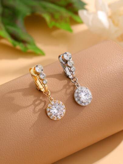 1pc Non-Piercing Navel Ring With 8mm Large Cubic Zirconia And 3 Rhinestones For Women Daily Wearing