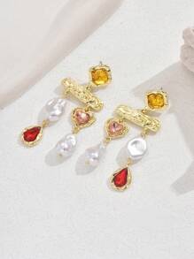 1pair European-American Style Colorful Rhinestone, Pearl & Tassel Design Women'S Party Fashionable Crystal Earrings - Multicolor - View 16