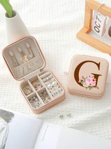 1入組A-Z字母印花粉色珠寶收納盒，戒指收納盒，項鍊收納盒，耳環收納盒，女士首飾收納盒，聖誕節禮物，生日禮物，給媽媽、伴娘、朋友的禮物