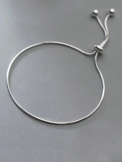 HuooNew 1條優雅的925純銀光澤珠蛇骨手鍊,女性日常佩戴可調整