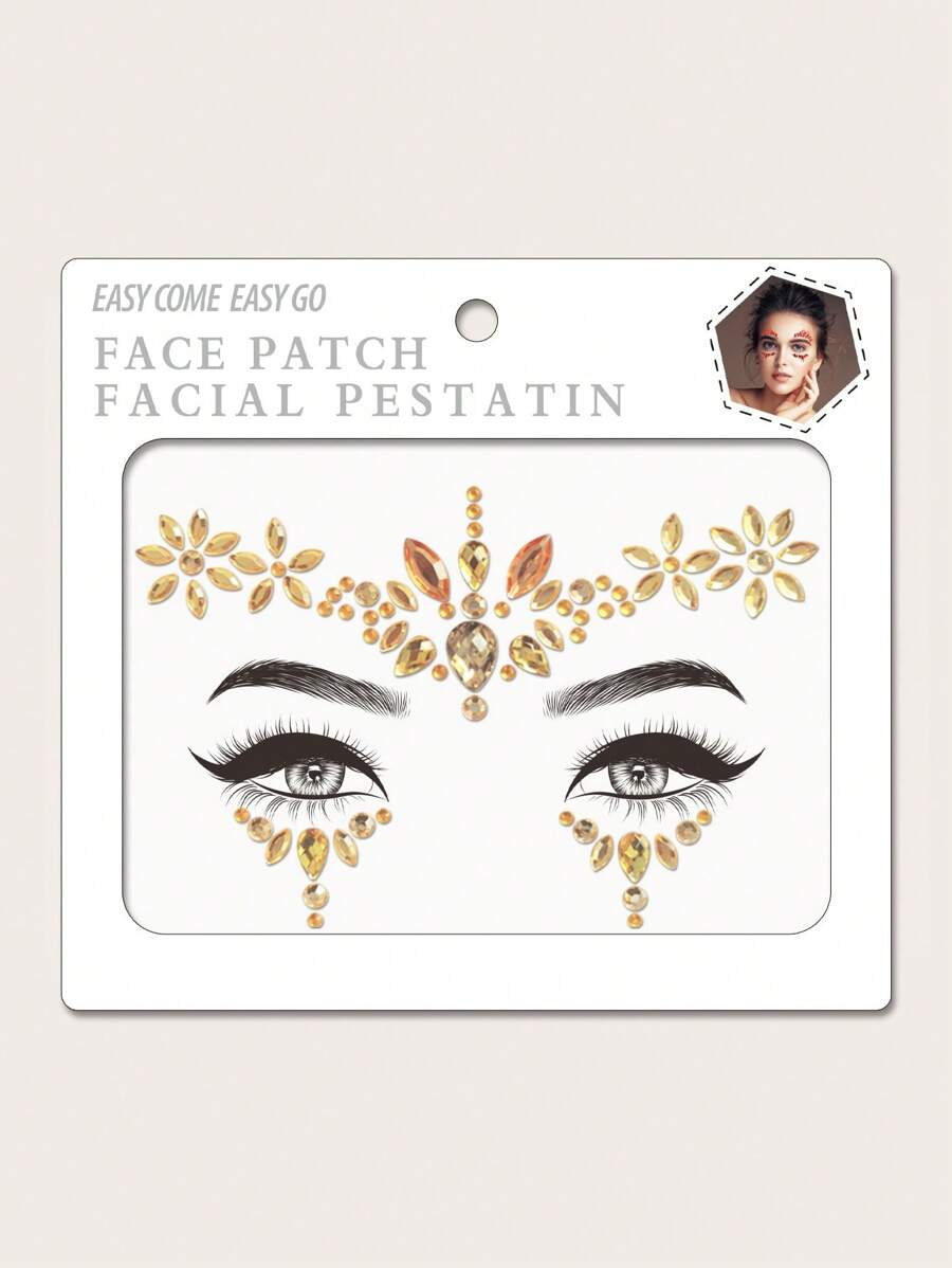 1入組閃閃發光的abs材質臉部寶石,適用於化妝派對和作為女孩的禮物 - 金色 - 查看 1