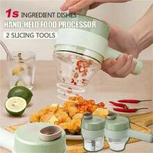 Picadora Eléctrica Portátil 3 en 1 Recargable USB-C con Cuchillas de Acero Inoxidable para Picar, Rebanar y Moler Ajo, Verduras y Carne - Verde - Ver 5