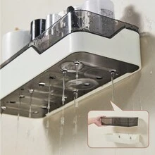 1個角落收納架，掛壁式浴室牆角ABS收納架，角落浮動架層板 - 黑與白 - 查看 3