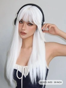 Long Straight Synthetic White Wig With Bangs For Women Wigs Party Cosplay Wear Wigs Heat Resistant Wigs 26inch - White - View 7