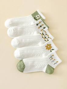5pairs/Set Women's Spring And Autumn Flower Print Tulip Sweet College Style Comfortable Mid-Calf Socks - Multicolor - View 2
