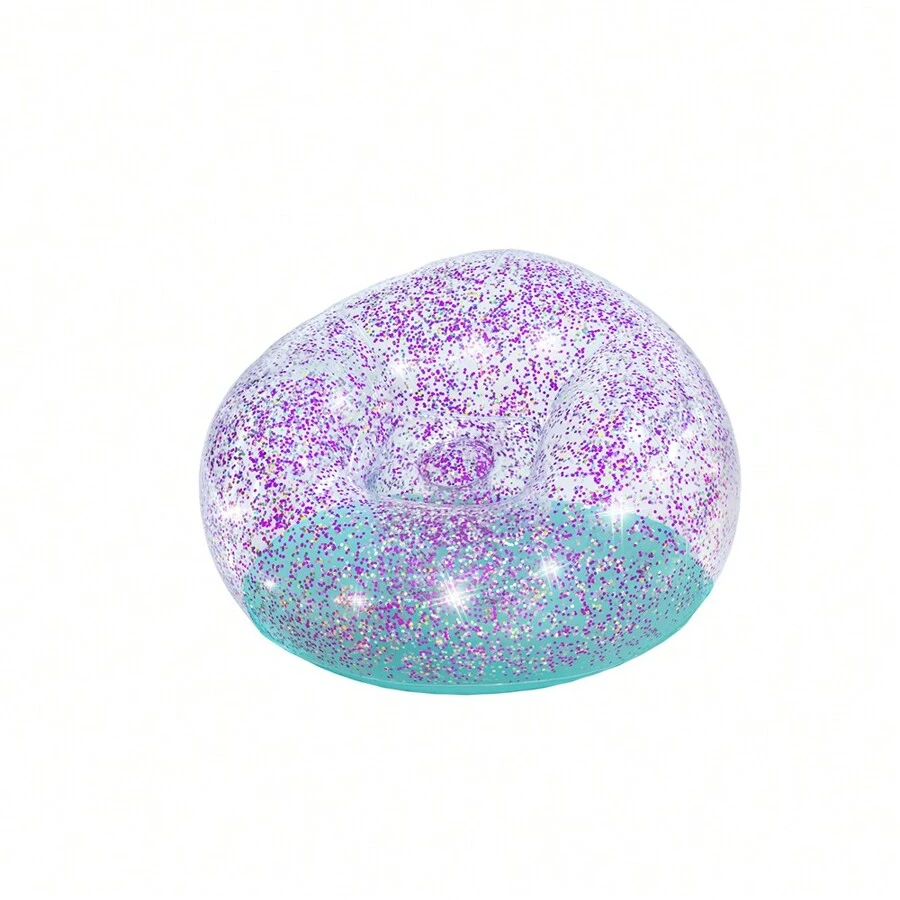 Sillón Inflable Silla Infantil Transparente Glitter Puff de Aire Diseño Brillos Puff Inflable - Morado Violeta - Ver 1