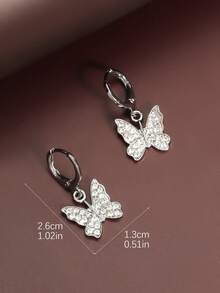 1 對時尚優雅蝴蝶造型鑲鑽女式耳環,適合休閒浪漫場合 - 銀色 - 查看 5