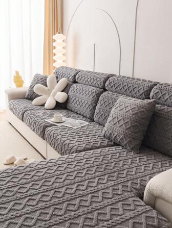1pc Plush Jacquard Universal Elastic Sofa Seat Cover, Modern Style Slip Resistant Sofa Cover, Suitable For L-Shape & 1/2/3/4 Seater Sofas