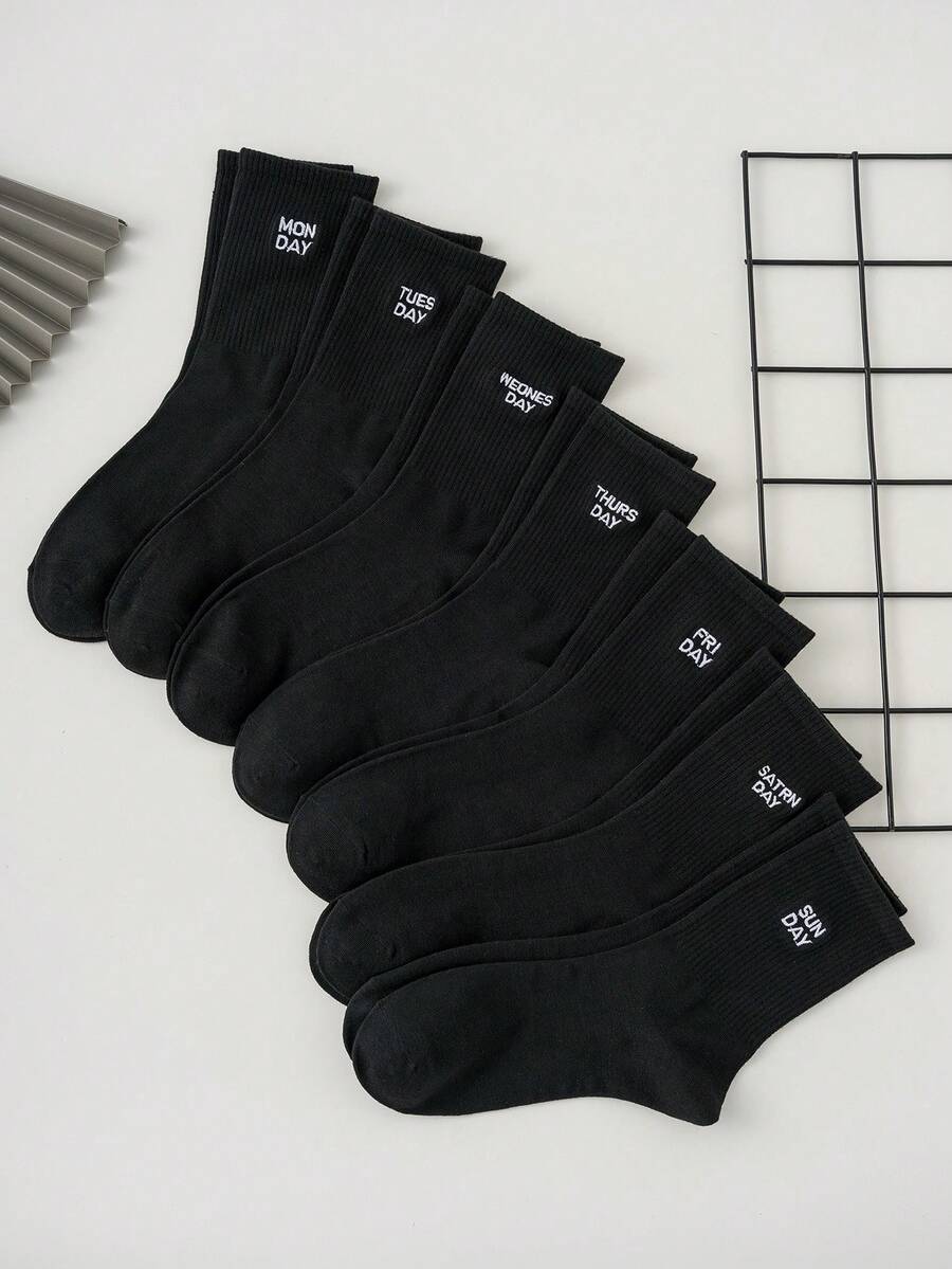 7雙男士字母圖案休閒中筒襪