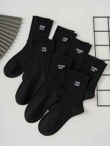 7雙男士字母圖案休閒中筒襪