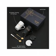 Dad And Mom Mug - Gift For Pregnancy Announcement - New Parent Gifts For Couples - Dad And Mom Coffee Mug Set For Christmas Anniversary Birthday 14 Oz With Gift Box Lid Spoon (Black&White) - 黑與白 - 查看 6
