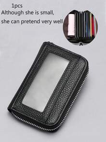 1 件女士信用卡钱包，大容量多卡包钱包，带 ID 窗口，拉链卡包夹 - 黑色 - 查看 1