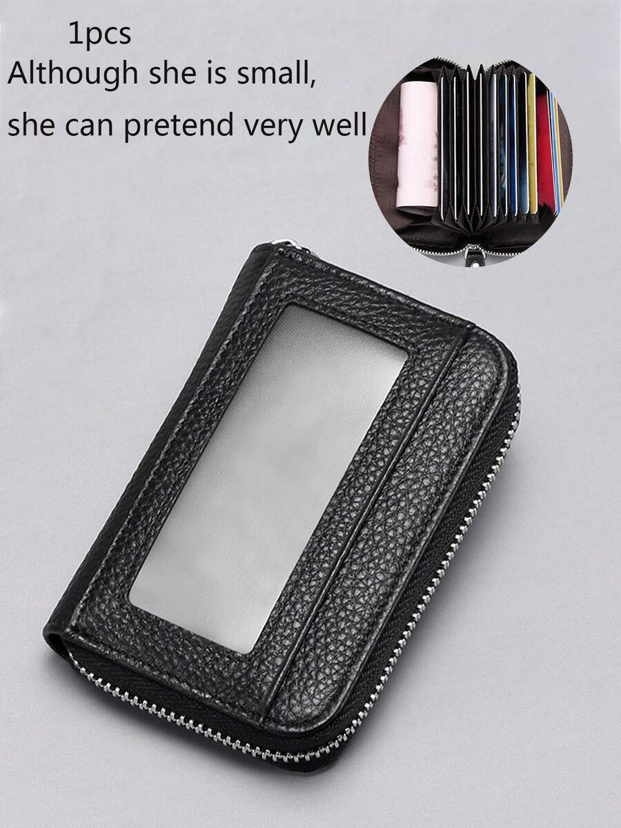1 件女士信用卡钱包，大容量多卡包钱包，带 ID 窗口，拉链卡包夹 - 黑色 - 查看 1
