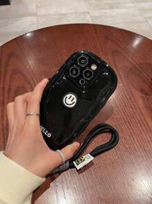 Apple 1 件独特笑脸和字母图案创意 DIY 柔软硅胶防滑防震手机壳 + 1 件时尚腕带挂绳 - 彩色 - 查看 5