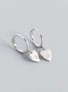 1對女士S925銀心形耳環帶八角星和套裝水鑽設計耳朵扣耳釘