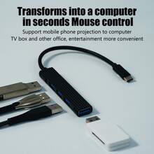 [1pc] Usb 3.0 Converter, Aluminum Material Striped Design, Type-C Hub For Laptop, Multi-Port & Extension With Power Supply, External Drive & Converter For Notebook - Black - View 3