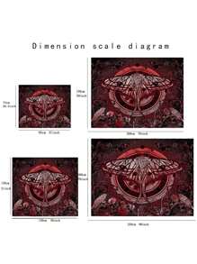 紅色哥德風格蝙蝠和骷髏設計天鵝絨織錦掛毯,適合美學房間裝飾,客廳,臥室,宿舍 - 暗黑哥德式蛾 - 查看 2