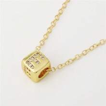 A Fashionable And Versatile Women's Pendant Necklace With 26 English Letters Copper Plated Gold Micro Inlay Zirconia Three-Dimensional Dice Block Assembly Pendant Collarbone Chain - Gold - View 29