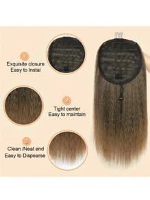 10 英寸合成 Kinky Yaki 马尾可调节拉绳马尾带钩环非洲假发夹 Yaki 直发蓬松马尾女士假发接发耐热发带 - 間色 - 查看 9