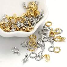 22入/300入合金珠子蓋,跳環和龍蝦扣帶鑲有鑽石球頭針,diy手鍊項鍊配件製作套件,金色/銀色 - 一包 - 查看 2