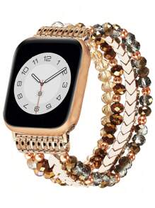 串珠錶帶相容於 Apple 錶帶 41 毫米、40 毫米、38 毫米、49 毫米、45 毫米、44 毫米、42 毫米。 1 件玫瑰金、棕色、黑色、銀色、金色。薄款手工製作彈性手鍊帶,飾有閃亮、時尚、可愛的珠子。相容於 Apple Watch Ultra 系列 8、系列 7、系列 Se、系列 6、系列 5、系列 4、系列 3、系列 1。 - 金色 - 查看 1