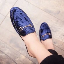 男士闭趾穆勒拖鞋，度假风，时尚休闲，天鹅绒和金属搭扣装饰，透气舒适，街头时尚凉鞋 - 藍色 - 查看 3