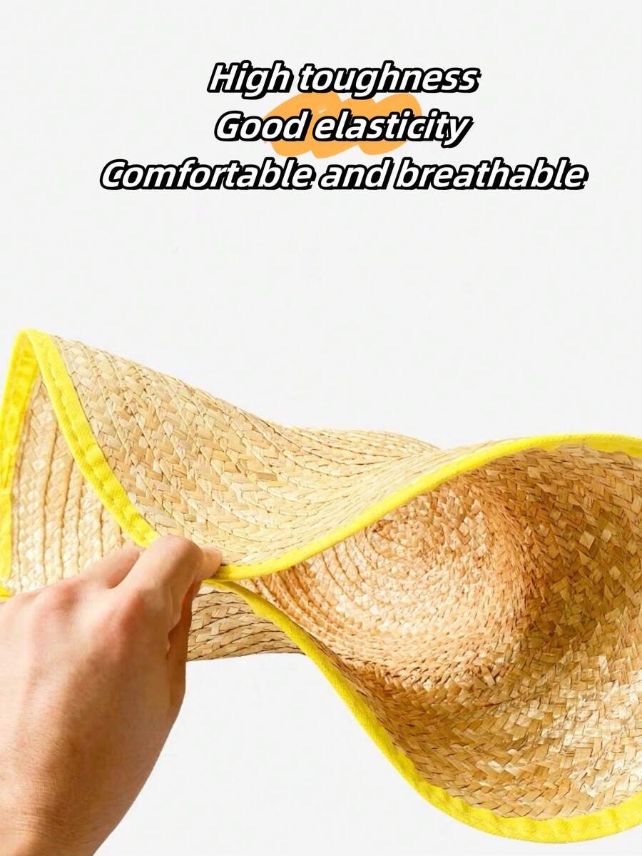 1頂手工戶外編織草帽,透氣性強且遮陽,小麥草編織防曬帽,適用於釣魚和遮陽 - 黃色 - 查看 1