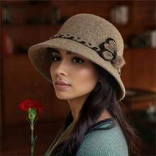 中老年女士帽子秋冬季针织帽妈妈加厚保暖渔夫帽妈妈帽 - 酒紅色 - 查看 3