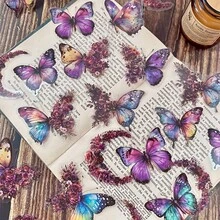 30 件蝴蝶和花朵主題 Diy 裝飾貼紙包裝飾貼紙適用於剪貼簿標籤日記文具相簿電話日記記事本 - 紫色 - 查看 1
