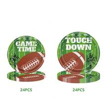 97件式橄欖球派對用品套件,可供24人使用,包括: 24個大盤子,24個小盤子,24條餐巾紙,24個杯子和1張餐桌布,適用於橄欖球派對、尾門派對和橄欖球派對裝飾。共97件。 - 綠色 - 查看 4