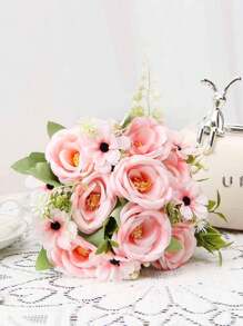 1朵擬真玫瑰花,具有豐滿的花頭,ins風格適用於家庭diy插花、戶外花園婚禮、花瓶裝飾、茶花盆栽等場合 - 淺粉色 - 查看 5
