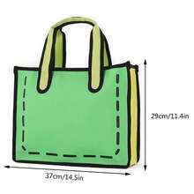 3D Cartoon Contrast Color Tote Bag Women Fashion Canvas Handbag - Green - View 10