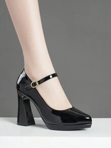 女士高跟鞋，带绑带粗跟，超高跟，粉色、杏色、裸色、酒红色、黑色、白色、红色、银色、金色、棕色，时尚女鞋