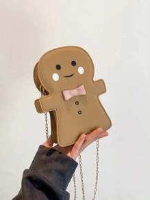 2023 新款alien包,可愛卡通薑餅人肩包,斜跨包,純色pu防水布料,輕盈便攜,適用於校園使用 - 卡其色 - 查看 1
